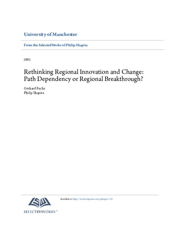 (PDF) Rethinking Regional Innovation and Change: Path Dependency or ...
