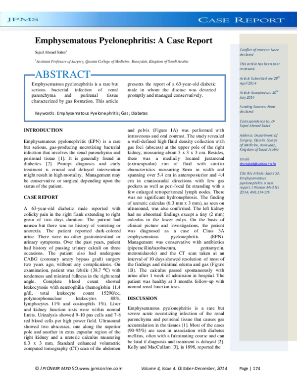 (PDF) Emphysematous pyelonephritis A case report Muhammad Ali Academia.edu