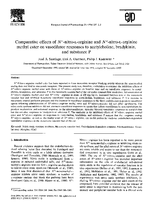 (PDF) Comparative effects of NωnitroLarginineand NωnitroLarginine methyl ester on