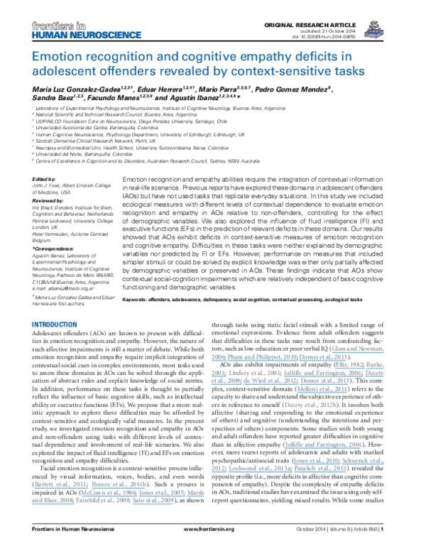 (PDF) Emotion recognition and cognitive empathy deficits in adolescent ...