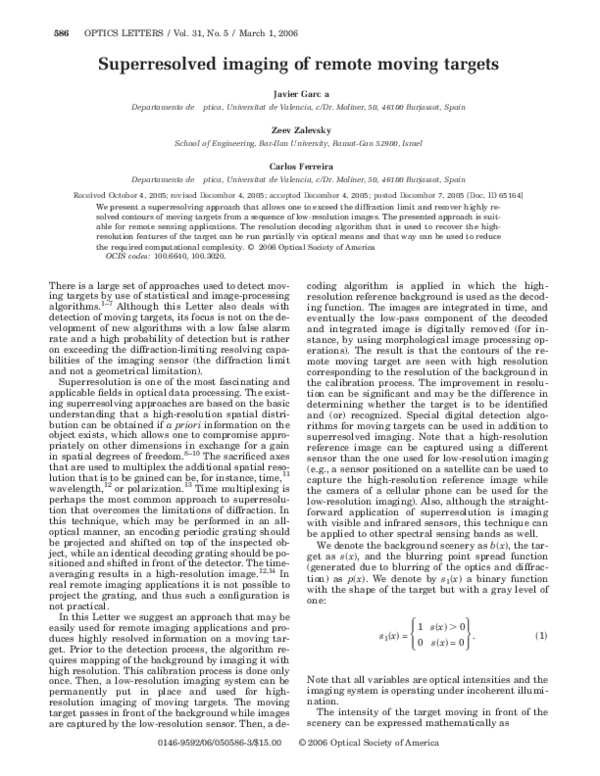 (PDF) Superresolved imaging of remote moving targets