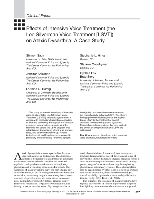 (PDF) Effects of intensive voice treatment (the Lee Silverman Voice ...