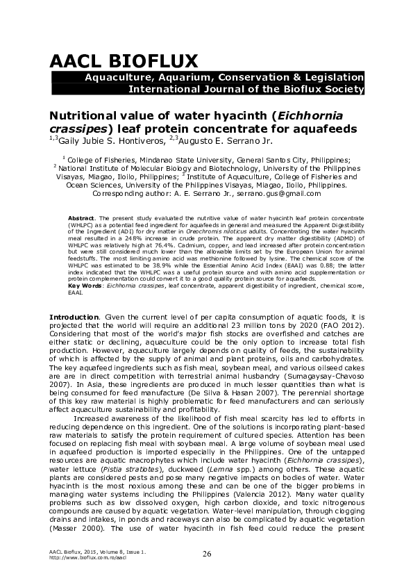 (PDF) Effects of water hyacinth ( Eichhornia crassipes) leaf protein ...