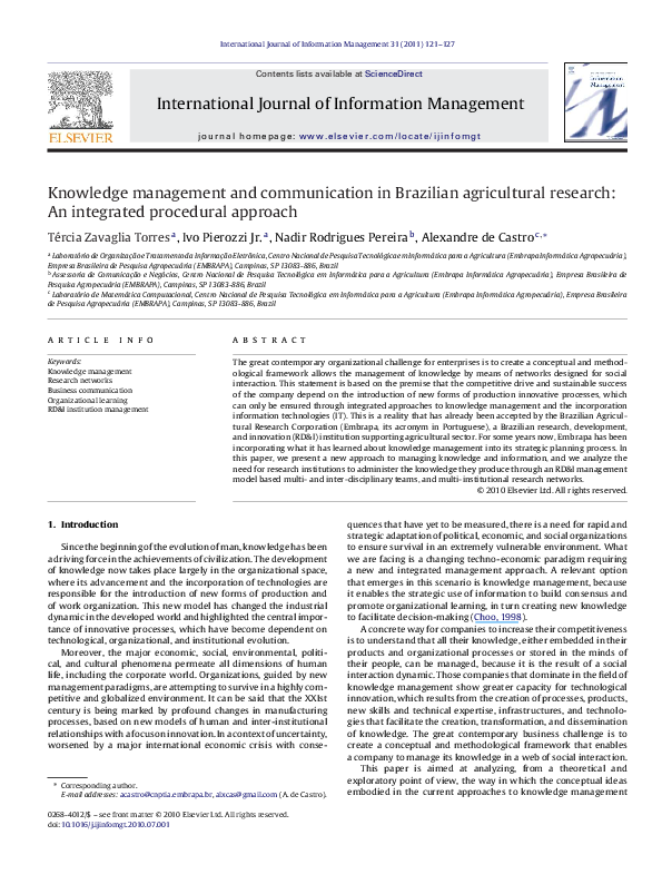 (PDF) Knowledge management and communication in Brazilian agricultural ...