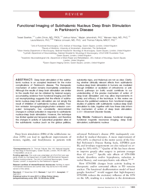 (PDF) Functional imaging of subthalamic nucleus deep brain stimulation ...
