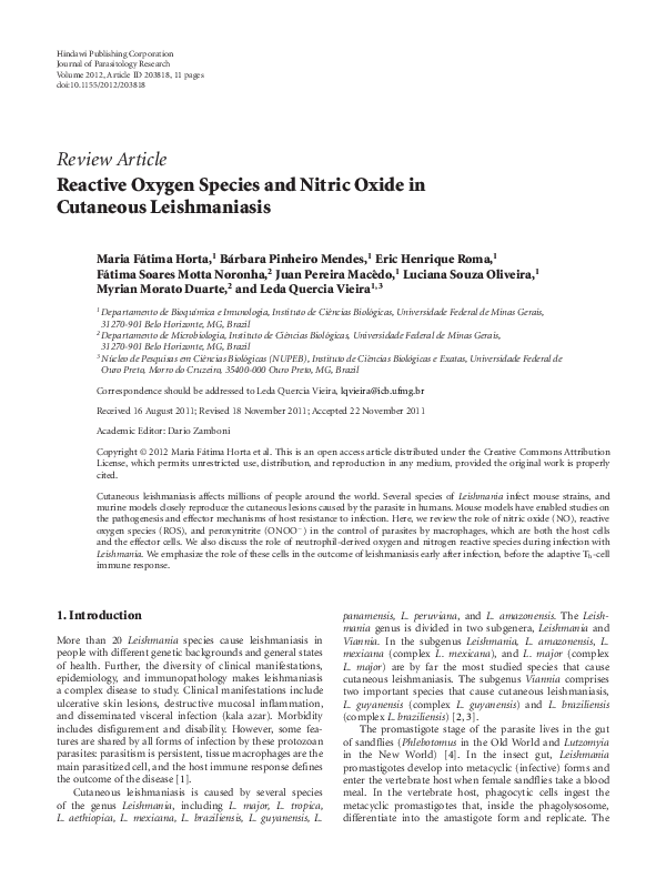 (PDF) Reactive Oxygen Species and Nitric Oxide in Cutaneous Leishmaniasis