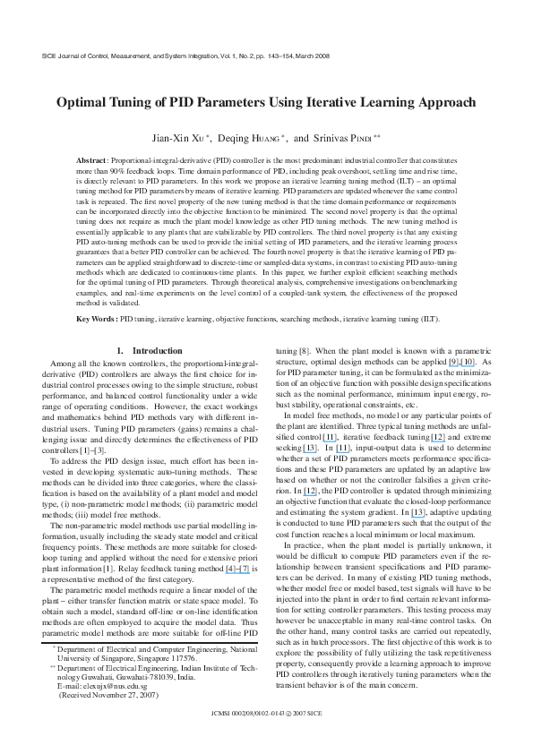 (PDF) Optimal Tuning of PID Parameters Using Iterative Learning Approach