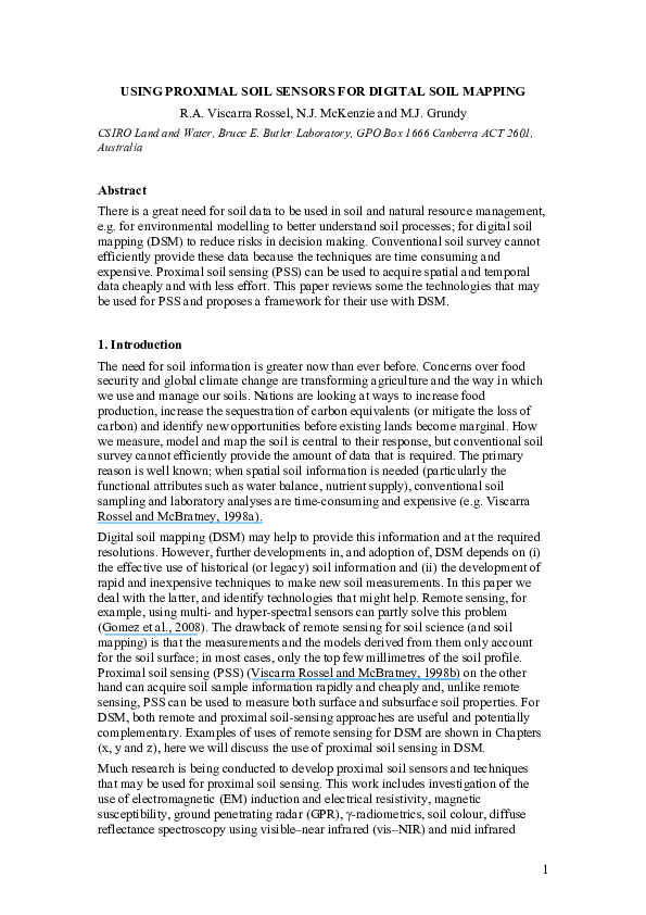 (PDF) Using Proximal Soil Sensors for Digital Soil Mapping