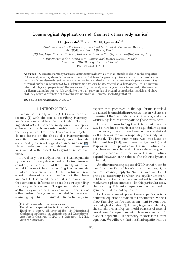 (PDF) Cosmological applications of geometrothermodynamics Margarita