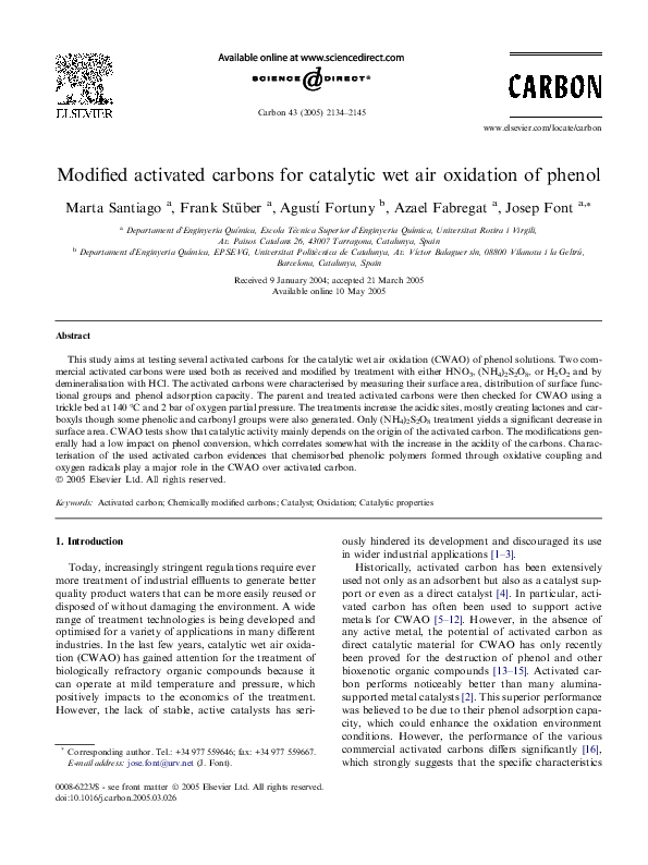 (PDF) Modified activated carbons for catalytic wet air oxidation of phenol
