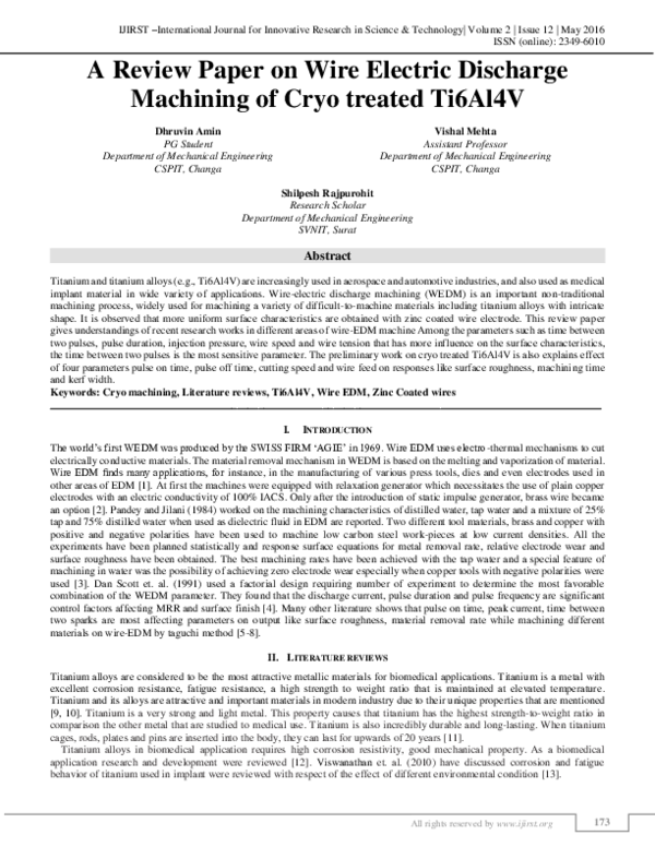 (PDF) A Review Paper on Wire Electric Discharge Machining of Cryo ...
