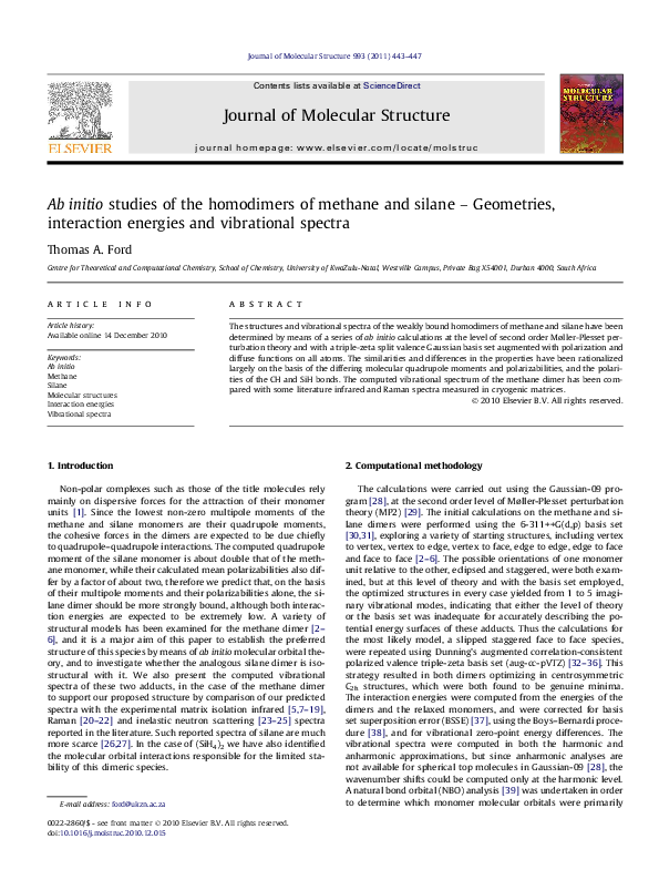 (PDF) Ab initio studies of the homodimers of methane and silane ...