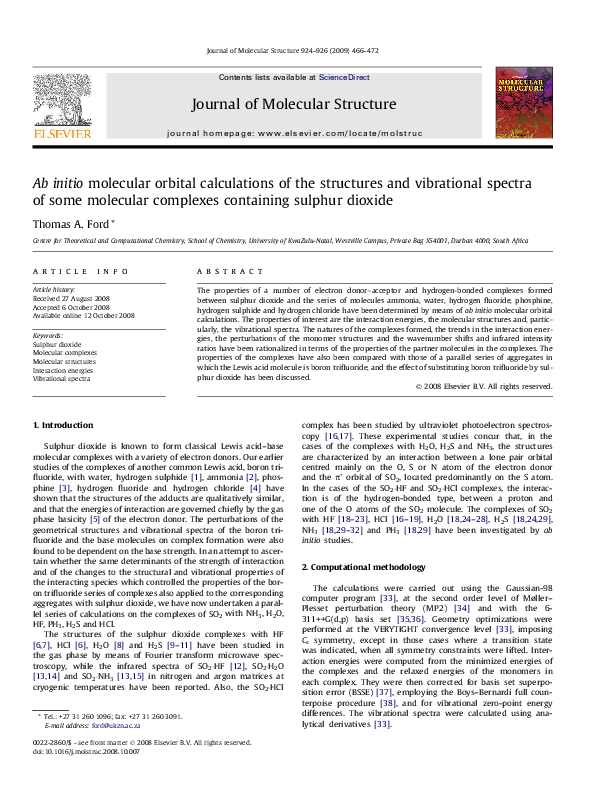 (PDF) Ab initio molecular orbital calculations of the structures and ...
