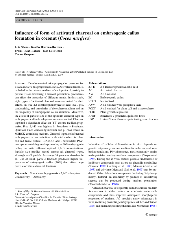 (PDF) Influence of form of activated charcoal on embryogenic callus ...