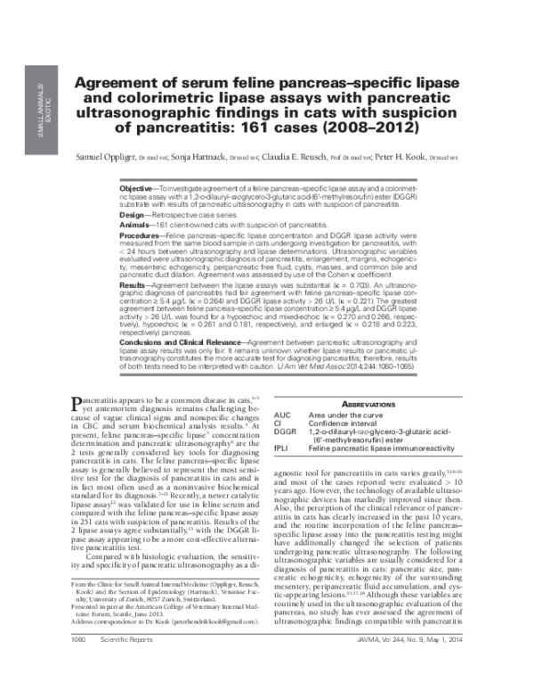 (PDF) Agreement of serum feline pancreasspecific lipase and