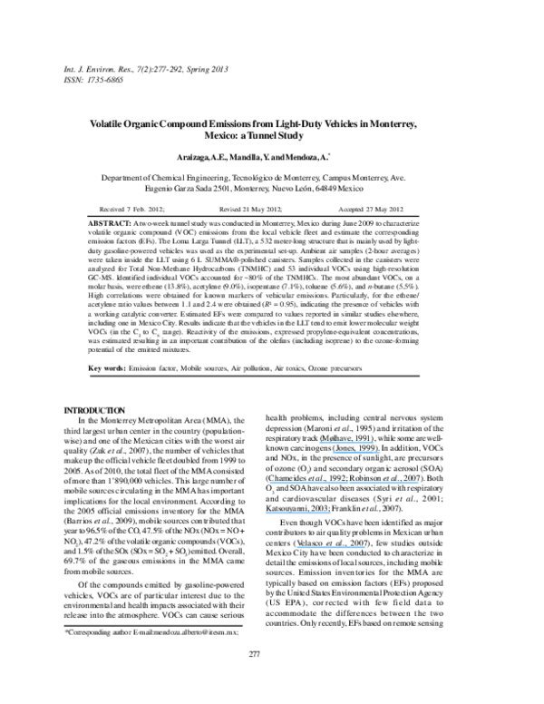 (PDF) Volatile Organic Compound Emissions from Light-Duty Vehicles in ...