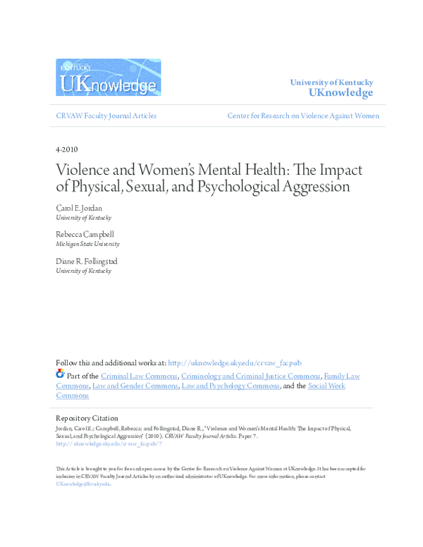 (PDF) Violence and Women's Mental Health: The Impact of Physical ...