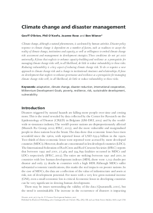 (PDF) Climate change and disaster management
