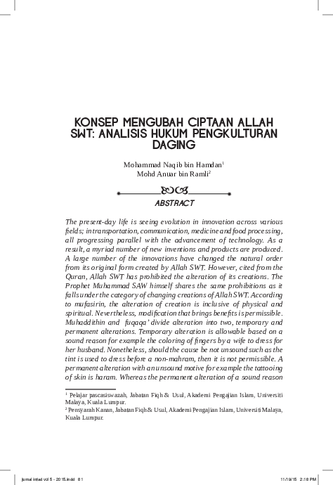 Pdf Konsep Mengubah Ciptaan Allah Swt Analisis Hukum Pengkulturan Daging Mohammad Naqib Hamdan And Mohd Anuar Ramli Academia Edu