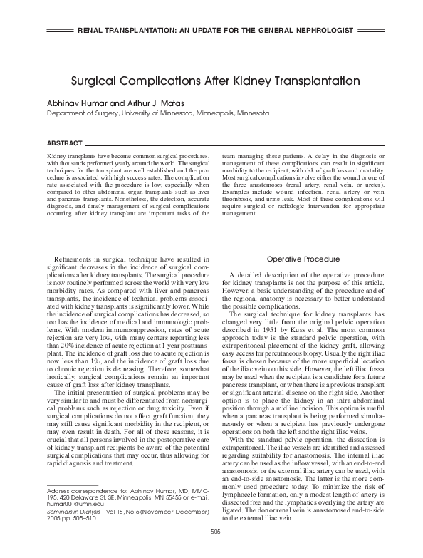 (PDF) Surgical Complications After Kidney Transplantation