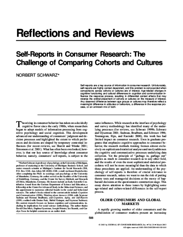 (PDF) Self‐Reports in Consumer Research: The Challenge of Comparing ...