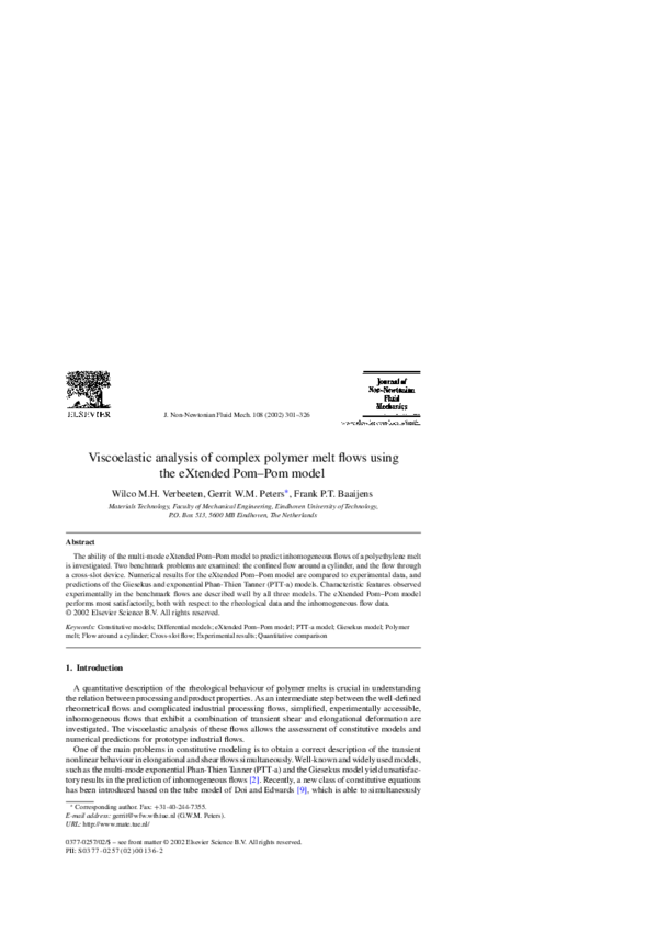 (PDF) Viscoelastic analysis of complex polymer melt flows using the ...
