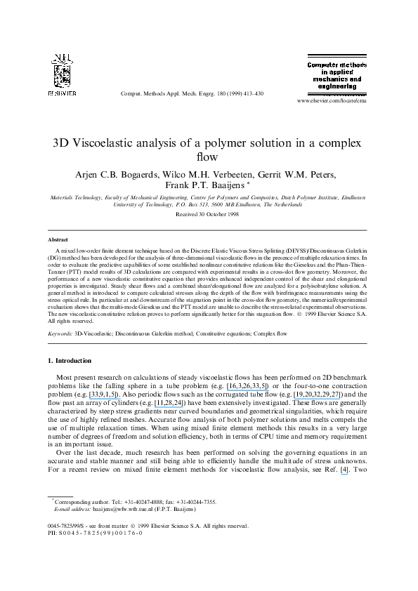 (PDF) 3D Viscoelastic analysis of a polymer solution in a complex flow