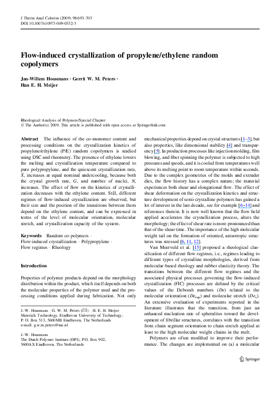 (PDF) Flow-induced crystallization of propylene/ethylene random copolymers