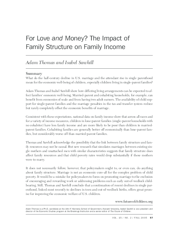 (PDF) For Love and Money? The Impact of Family Structure on Family Income