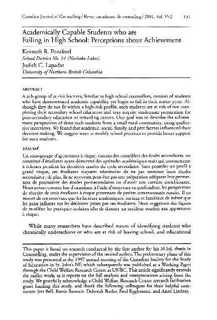 (PDF) Academically Capable Students Who Are Failing in High School ...
