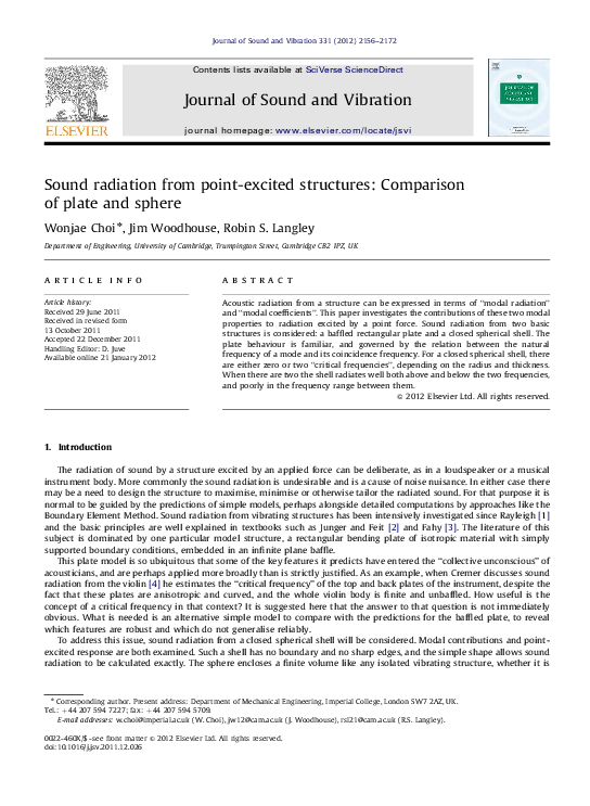 (PDF) Sound radiation from point-excited structures: Comparison of ...