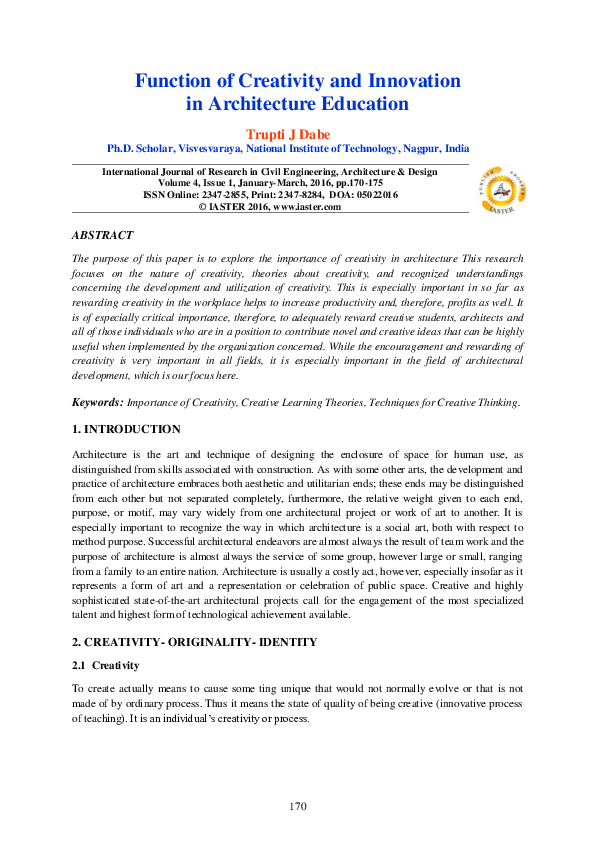 (PDF) Function of Creativity and Innovation in Architecture Education