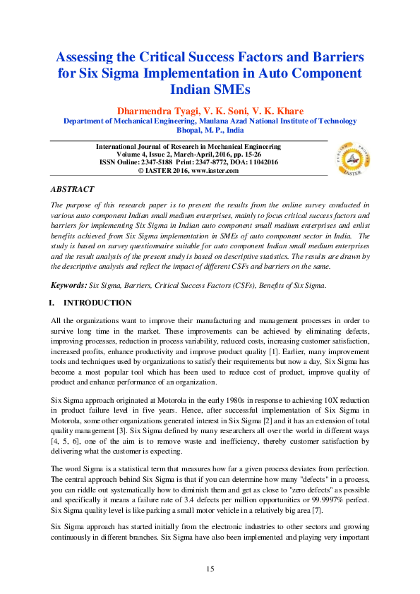(PDF) Assessing the Critical Success Factors and Barriers for Six Sigma ...