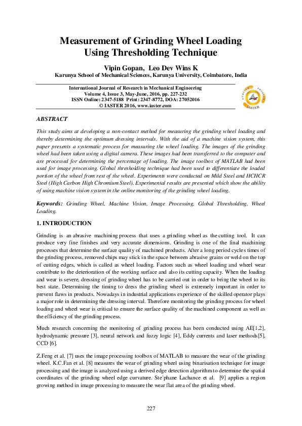 (PDF) Measurement of Grinding Wheel Loading Using Thresholding