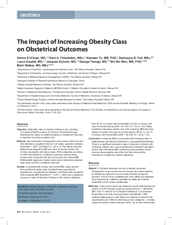 (PDF) The impact of increasing obesity class on obstetrical outcomes