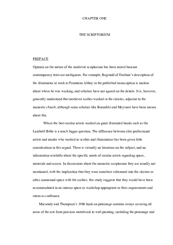 Chapter One: THE SCRIPTORIUM