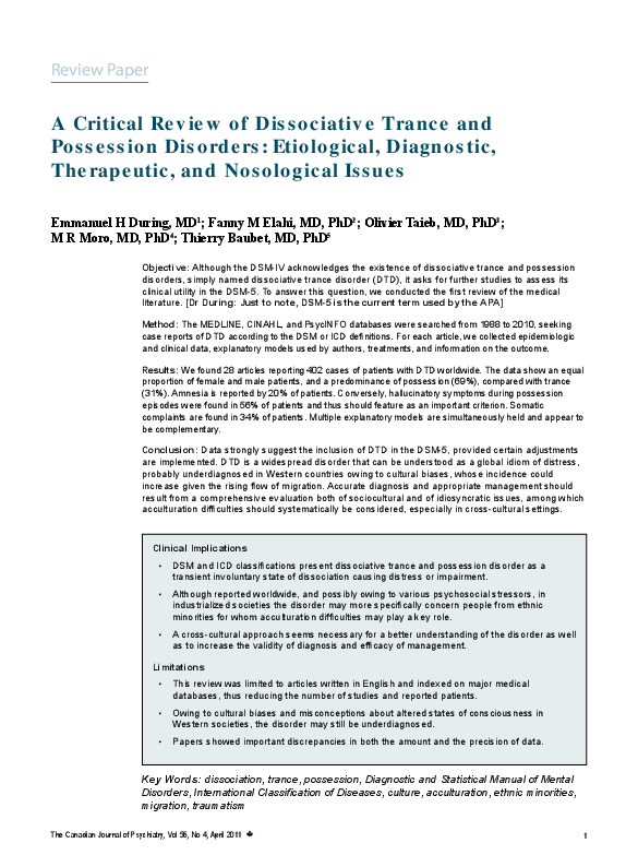 (PDF) A critical review of dissociative trance and possession disorders ...