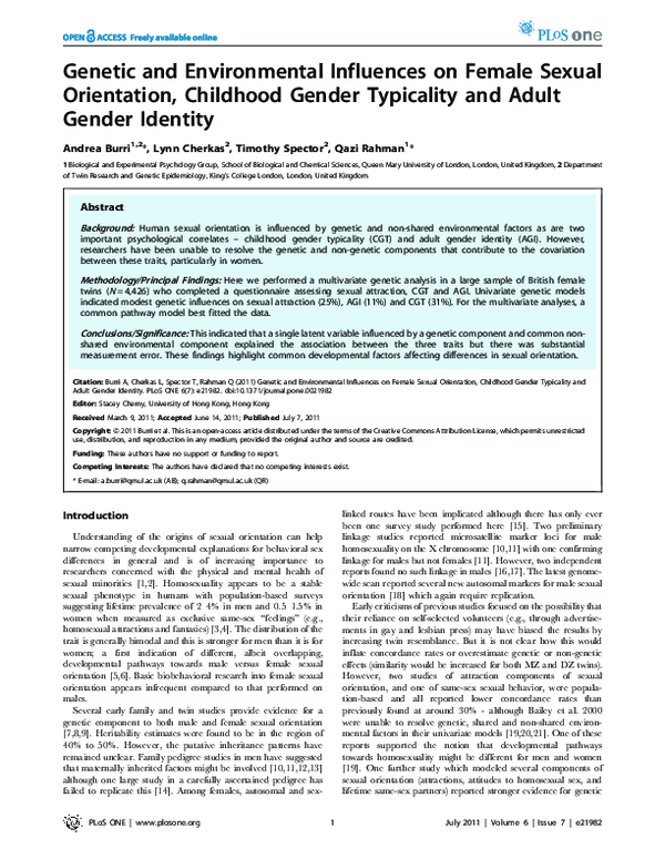 (PDF) Genetic and environmental influences on female sexual orientation ...