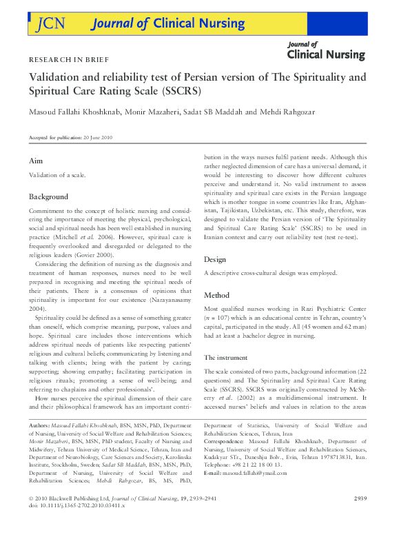 (PDF) Validation and reliability test of Persian version of The ...