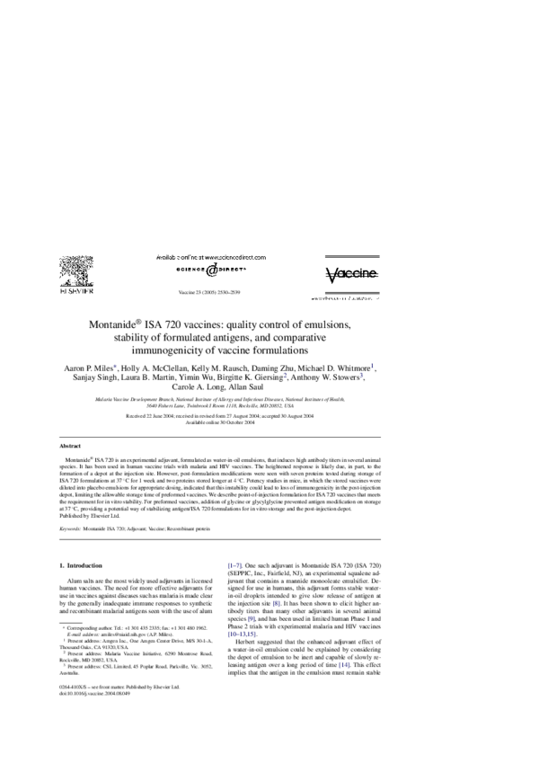 (PDF) Montanide ® ISA 720 vaccines: quality control of emulsions ...