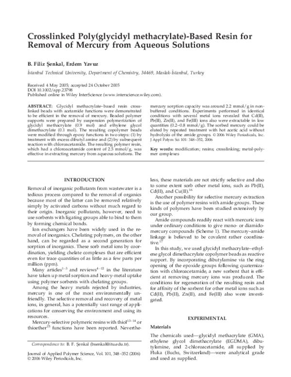 (PDF) Crosslinked poly(glycidyl methacrylate)based resin for removal