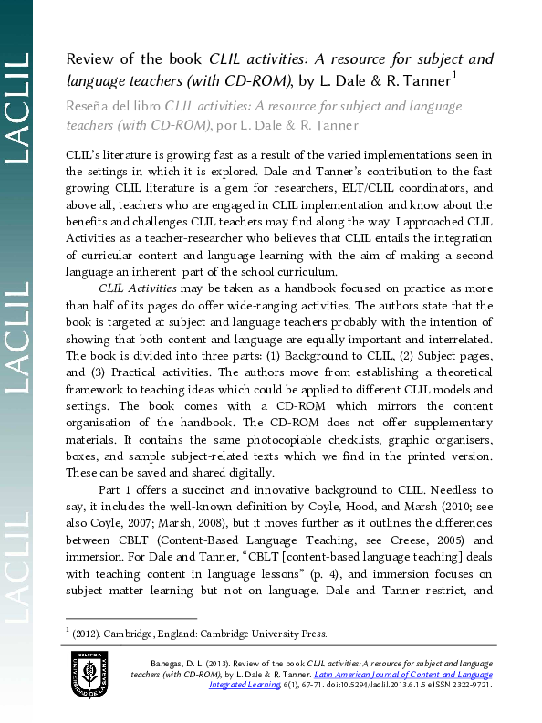 Review of the book CLIL activities: A resource for subject and language ...
