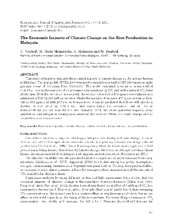 (PDF) The Economic Impacts of Climate Change on the Rice Production in ...