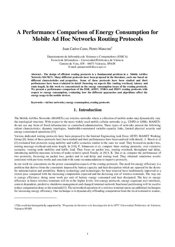 (PDF) A Performance Comparison of Energy Consumption for Mobile Ad Hoc ...