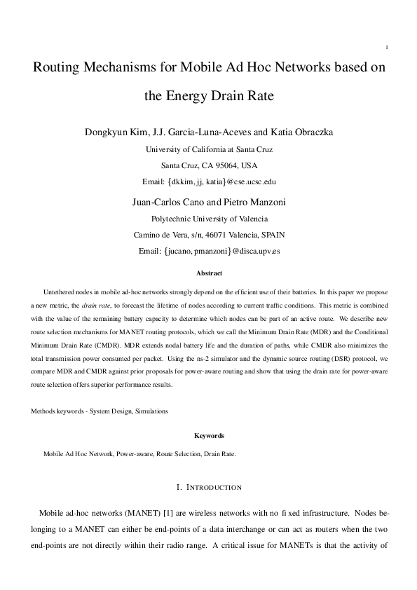 (PDF) Routing Mechanisms for Mobile Ad Hoc Networks Based on the Energy ...