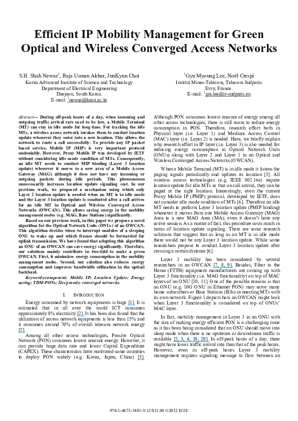 (PDF) Efficient IP Mobility Management for Green Optical and Wireless ...