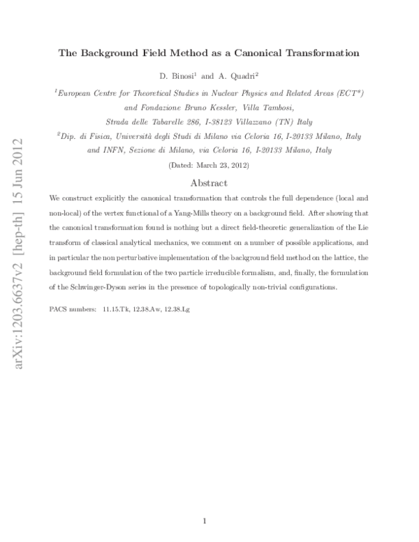 (PDF) Background field method as a canonical transformation Arshia Quadri Academia.edu
