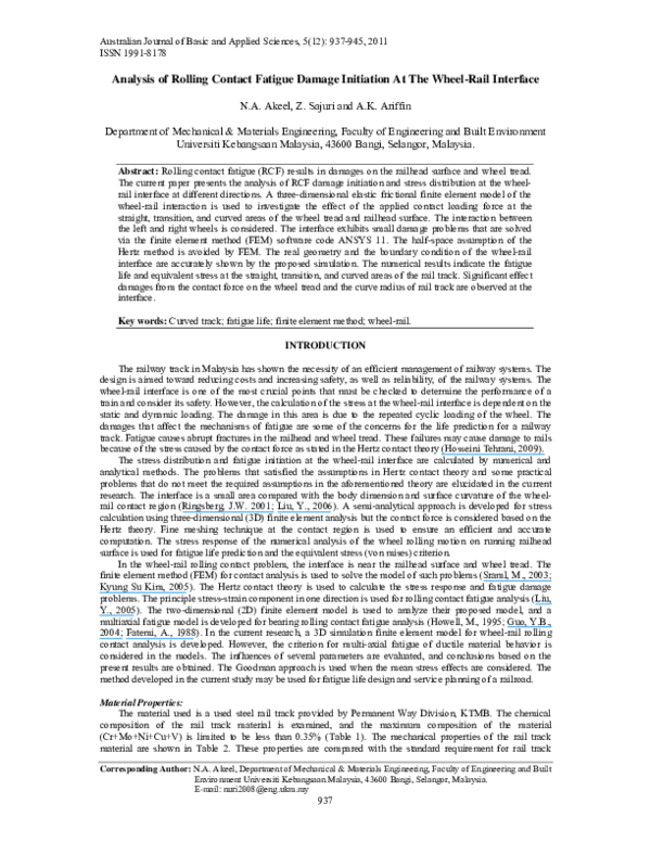 (PDF) Analysis of Rolling Contact Fatigue Damage Initiation At The