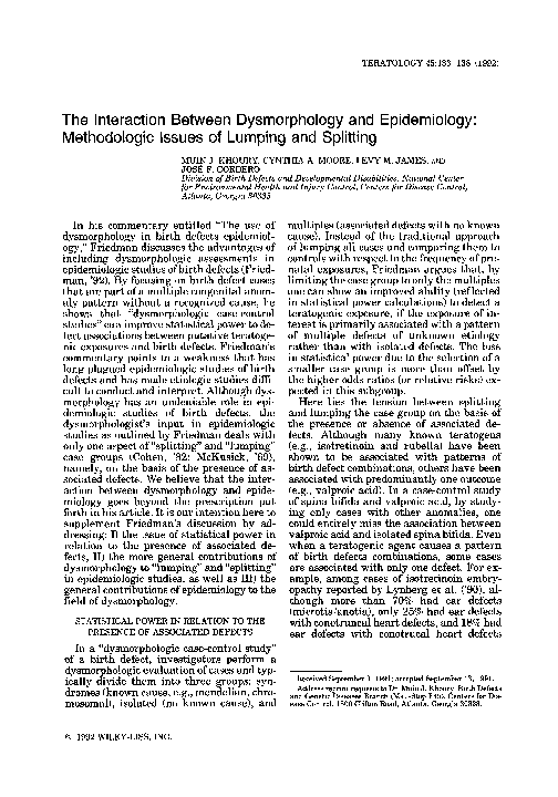 (PDF) The interaction between dysmorphology and epidemiology ...