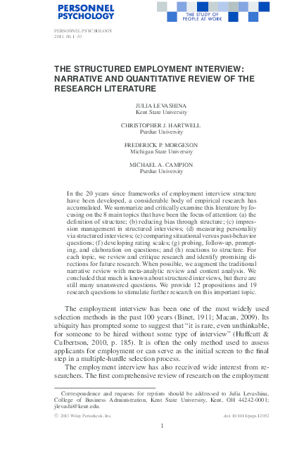 (PDF) The Structured Employment Interview: Narrative and Quantitative ...